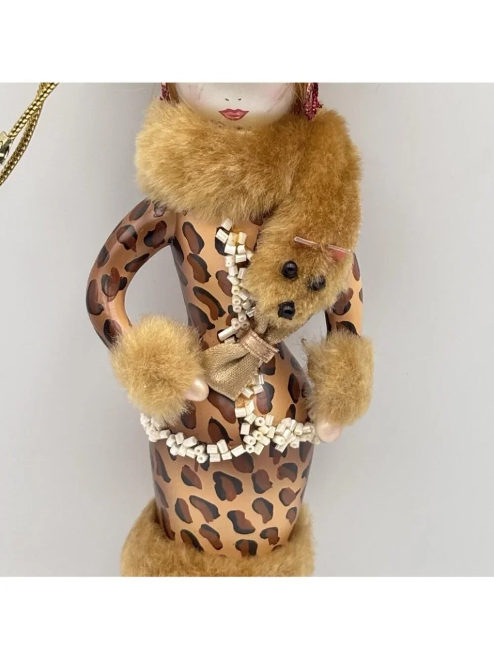 Ladies With Elegance Fashionista Glass Ornament Leopard Dress Hat Fox Stole 7”
